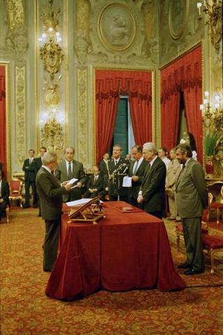 Il Presidente della Repubblica Francesco Cossiga presiede alla cerimonia di Giuramento del I Governo Goria