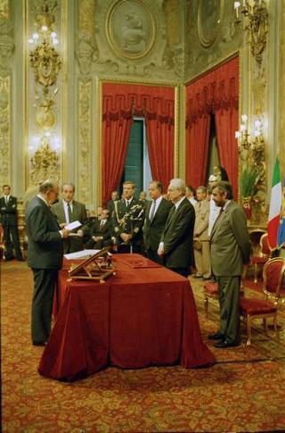 Il Presidente della Repubblica Francesco Cossiga presiede alla cerimonia di Giuramento del I Governo Goria