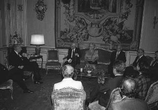 Il Presidente della Repubblica Francesco Cossiga incontra il prof. Franco Modigliani, Premio Nobel per l'economia, per la presentazione del volume "Reddito, interesse, inflazione".