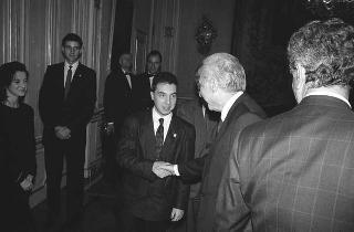 Il Presidente della Repubblica Francesco Cossiga incontra  Bruno Visentini, presidente del Premio Letterario Giovanni Comisso, con promotori, giuria e vincitori della IX edizione del Premio