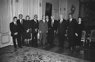Il Presidente della Repubblica Francesco Cossiga incontra  Bruno Visentini, presidente del Premio Letterario Giovanni Comisso, con promotori, giuria e vincitori della IX edizione del Premio
