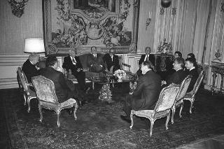 Il Presidente della Repubblica Francesco Cossiga incontra  Bruno Visentini, presidente del Premio Letterario Giovanni Comisso, con promotori, giuria e vincitori della IX edizione del Premio