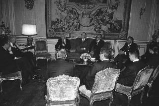 Il Presidente della Repubblica Francesco Cossiga incontra  Bruno Visentini, presidente del Premio Letterario Giovanni Comisso, con promotori, giuria e vincitori della IX edizione del Premio