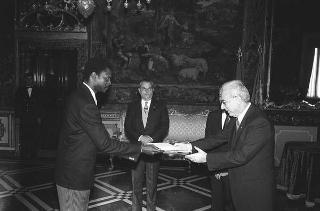 Armindo Do Espirito Vieira, nuovo ambasciatore della Repubblica Popolare di Angola: presentazione delle lettere credenziali