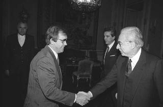 Incontro del Presidente della Repubblica Francesco Cossiga con Ton Frinking e Peter Corterier, rispettivamente presidente e segretario generale dell'Assemblea dell'Atlantico del Nord, accompagnati dall' on. Mariano Rumor, presidente della delegazione italiana presso l'Assemblea