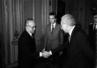 Incontro del Presidente della Repubblica Francesco Cossiga con Oleg Griniewsky, ambasciatore dell'URSS, con Nikolai M. Lunkov, ambasciatore URSS a Roma e Andrea Ngrotto Cambiaso, vice direttore generale degli affari politici del Ministero degli affari esteri