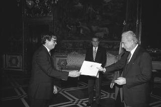 Nissai Vejjajiva, nuovo ambasciatore del Regno di Thailandia; Hamid Abutalebi, nuovo ambasciatore della Repubblica Islamica dell'Iran; Joseph Tchicaya, nuovo ambasciatore della Repubblica Popolare del Congo; Ernest Sipho Mpofu, nuovo ambasciatore della Repubblica del Botswana