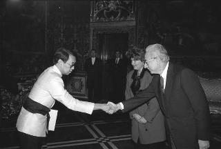 Nissai Vejjajiva, nuovo ambasciatore del Regno di Thailandia; Hamid Abutalebi, nuovo ambasciatore della Repubblica Islamica dell'Iran; Joseph Tchicaya, nuovo ambasciatore della Repubblica Popolare del Congo; Ernest Sipho Mpofu, nuovo ambasciatore della Repubblica del Botswana