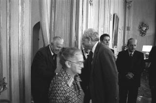Udienza del Presidente della Repubblica Francesco Cossiga con  la professoressa Tullia Zevi, presidente dell'Unione comunità israelitiche italiane, Alberto Levy, segretario dell'Unione, e  Dario Tedeschi, per consegnare una copia dello Statuto dell'ebraismo italiano