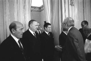 Udienza del Presidente della Repubblica Francesco Cossiga con  la professoressa Tullia Zevi, presidente dell'Unione comunità israelitiche italiane, Alberto Levy, segretario dell'Unione, e  Dario Tedeschi, per consegnare una copia dello Statuto dell'ebraismo italiano