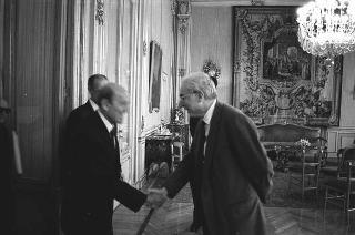 Udienza del Presidente della Repubblica Francesco Cossiga con  la professoressa Tullia Zevi, presidente dell'Unione comunità israelitiche italiane, Alberto Levy, segretario dell'Unione, e  Dario Tedeschi, per consegnare una copia dello Statuto dell'ebraismo italiano