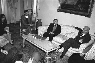 Incontro del Presidente della Repubblica Francesco Cossiga con Antonio Pizzinato, segretario generale della CGIL, con il segretario generale aggiunto Ottaviano Del Turco e una delegazione della Confederazione, per presentare il volume celebrativo dell'80° anniversario della CGIL