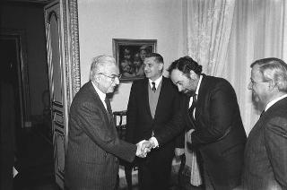 Incontro del Presidente della Repubblica Francesco Cossiga con Antonio Pizzinato, segretario generale della CGIL, con il segretario generale aggiunto Ottaviano Del Turco e una delegazione della Confederazione, per presentare il volume celebrativo dell'80° anniversario della CGIL