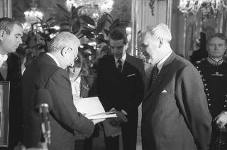 Il Presidente della Repubblica Francesco Cossiga incontra Herbert Schambeck, presidente del Consiglio Federale della Repubblica d'Austria, con una delegazione di parlamentari