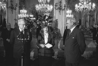 Il Presidente della Repubblica Francesco Cossiga incontra Herbert Schambeck, presidente del Consiglio Federale della Repubblica d'Austria, con una delegazione di parlamentari