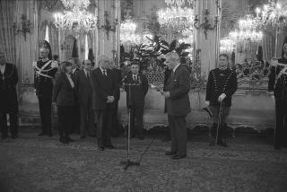 Il Presidente della Repubblica Francesco Cossiga incontra Herbert Schambeck, presidente del Consiglio Federale della Repubblica d'Austria, con una delegazione di parlamentari