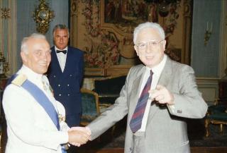 Il Presidente della Repubblica Francesco Cossiga riceve l'Ammiraglio di Squadra Giulio Benini per la visita di congedo