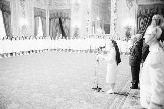 Il Presidente della Repubblica Francesco Cossiga riceve in udienza la Signora Carla Pulcinelli Cossu, ispettrice nazionale del Corpo delle infermiere volontarie della Croce Rossa Italiana, con Vittorino Carra, commissario straordinario della CRI
