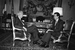 Il Presidente della Repubblica Francesco Cossiga riceve in udienza Pietro Giubilo, nuovo sindaco di Roma