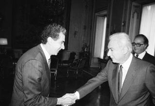 Il Presidente della Repubblica Francesco Cossiga riceve in udienza Pietro Giubilo, nuovo sindaco di Roma