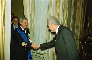 Il Presidente della Repubblica Francesco Cossiga riceve in udienza l'Ammiraglio di Squadra Filippo Ruggiero, nuovo Comandante Navale Alleato del Sud Europa