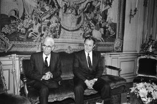 Il Presidente della Repubblica Francesco Cossiga riceve in udienza Silvius Magnago, presidente uscente della Provincia Autonoma di Bolzano e Luis Durnwalder, nuovo presidente, accompagnati da Rolando Riz