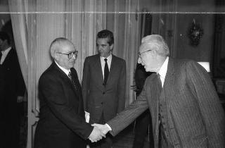 Il Presidente della Repubblica Francesco Cossiga riceve la visita dell'on. Ivo Butini, sottosegretario di Stato all'industria, commercio e artigianato, con Giacinto Urso, presidente dell'Amministrazione provinciale di Lecce, la giunta e i capigruppo consiliari