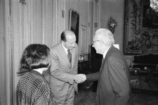 Il Presidente della Repubblica Francesco Cossiga incontra Vincenzo Cappelletti, presidente della Società europea di cultura, con Norberto Bobbio, e alcuni esponenti dell'Associazione