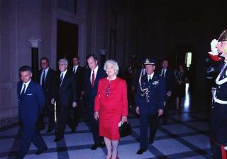 Il Presidente della Repubblica Francesco Cossiga durante la visita ufficiale del Presidente degli Stati Uniti George Herbert Walker Bush e della signora Barbara Bush (26-28 maggio 1989)