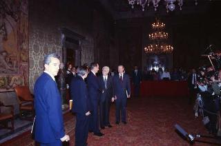 Il Presidente della Repubblica Francesco Cossiga durante la visita ufficiale del Presidente degli Stati Uniti George Herbert Walker Bush e della signora Barbara Bush (26-28 maggio 1989)