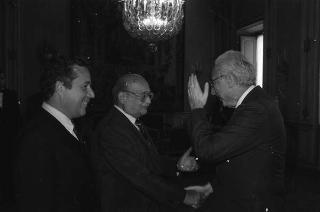 Incontro del Presidente della Repubblica Francesco Cossiga con Alessandro Ortis, nuovo presidente del Consiglio direttivo dell'Associazione nazionale Nunziatella, con il Consiglio nazionale