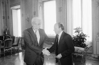 Incontro del Presidente della Repubblica Francesco Cossiga con Alessandro Ortis, nuovo presidente del Consiglio direttivo dell'Associazione nazionale Nunziatella, con il Consiglio nazionale
