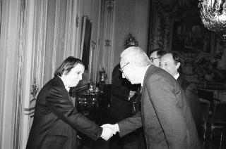 Il Presidente della Repubblica Francesco Cossiga incontra Fabio Roversi Monaco, rettore dell'Università degli studi di Bologna, con i componenti del senato accademico dell'Ateneo