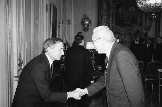 Il Presidente della Repubblica Francesco Cossiga incontra Fabio Roversi Monaco, rettore dell'Università degli studi di Bologna, con i componenti del senato accademico dell'Ateneo