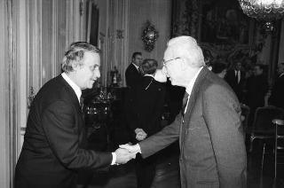 Il Presidente della Repubblica Francesco Cossiga incontra Fabio Roversi Monaco, rettore dell'Università degli studi di Bologna, con i componenti del senato accademico dell'Ateneo