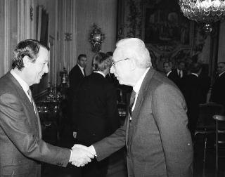 Il Presidente della Repubblica Francesco Cossiga incontra Fabio Roversi Monaco, rettore dell'Università degli studi di Bologna, con i componenti del senato accademico dell'Ateneo