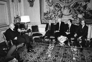 Incontro del Presidente della Repubblica Francesco Cossiga con Antonio Ruberti, ministro dell'Università e della ricerca scientifica e tecnologica, in occasione del 25° anniversario del primo volo del satellite San Marco, ideato da Luigi Broglio