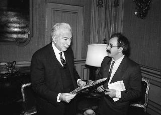 Incontro del Presidente della Repubblica Francesco Cossiga con Georges Mattia, corrispondente a Roma del quotidiano francese "La Croix"