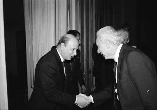 Incontro del Presidente della Repubblica Francesco Cossiga con Antonio Zurzolo, presidente del Banco di Roma, con Giuseppe Greco, Antonio Nottola e Marcello Tacci, amministratori delegati