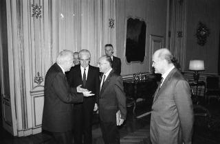 Incontro del Presidente della Repubblica Francesco Cossiga con Antonio Zurzolo, presidente del Banco di Roma, con Giuseppe Greco, Antonio Nottola e Marcello Tacci, amministratori delegati
