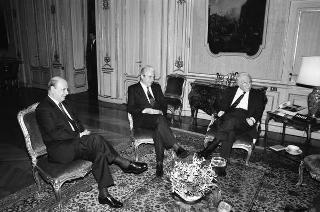 Incontro del Presidente della Repubblica Francesco Cossiga con Antonio Zurzolo, presidente del Banco di Roma, con Giuseppe Greco, Antonio Nottola e Marcello Tacci, amministratori delegati