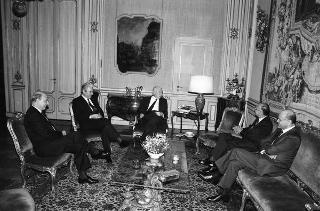Incontro del Presidente della Repubblica Francesco Cossiga con Antonio Zurzolo, presidente del Banco di Roma, con Giuseppe Greco, Antonio Nottola e Marcello Tacci, amministratori delegati