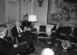 Incontro del Presidente della Repubblica Francesco Cossiga con Antonio Zurzolo, presidente del Banco di Roma, con Giuseppe Greco, Antonio Nottola e Marcello Tacci, amministratori delegati