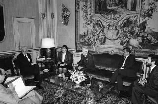 Incontro del Presidente della Repubblica Francesco Cossiga con il Generale John R. Galvin, comandante supremo delle Forze alleate in Europa, accompagnato da Peter F. Secchia, ambasciatore degli USA a Roma