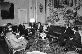 Incontro del Presidente della Repubblica Francesco Cossiga con il Generale John R. Galvin, comandante supremo delle Forze alleate in Europa, accompagnato da Peter F. Secchia, ambasciatore degli USA a Roma