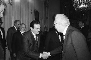 Incontro del Presidente della Repubblica Francesco Cossiga con Antonio D'Amico, presidente della Confederazione italiana armatori, con la Giunta della Confitarma