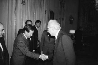 Incontro del Presidente della Repubblica Francesco Cossiga con Antonio D'Amico, presidente della Confederazione italiana armatori, con la Giunta della Confitarma