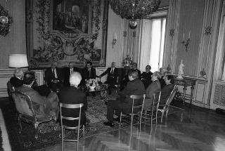 Incontro del Presidente della Repubblica Francesco Cossiga con Antonio D'Amico, presidente della Confederazione italiana armatori, con la Giunta della Confitarma