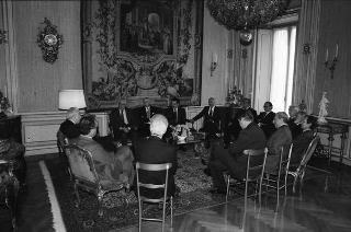 Incontro del Presidente della Repubblica Francesco Cossiga con Antonio D'Amico, presidente della Confederazione italiana armatori, con la Giunta della Confitarma