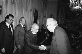 Incontro del Presidente della Repubblica Francesco Cossiga con Antonio D'Amico, presidente della Confederazione italiana armatori, con la Giunta della Confitarma
